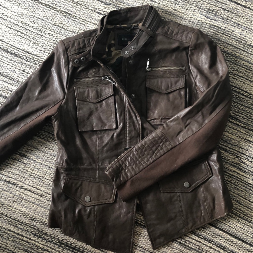 BCBG Brown Leather Moto Jacket